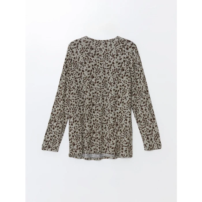 LC WAIKIKI BEJ Bisiklet Yaka Leopar Desenli Kadın Bluz