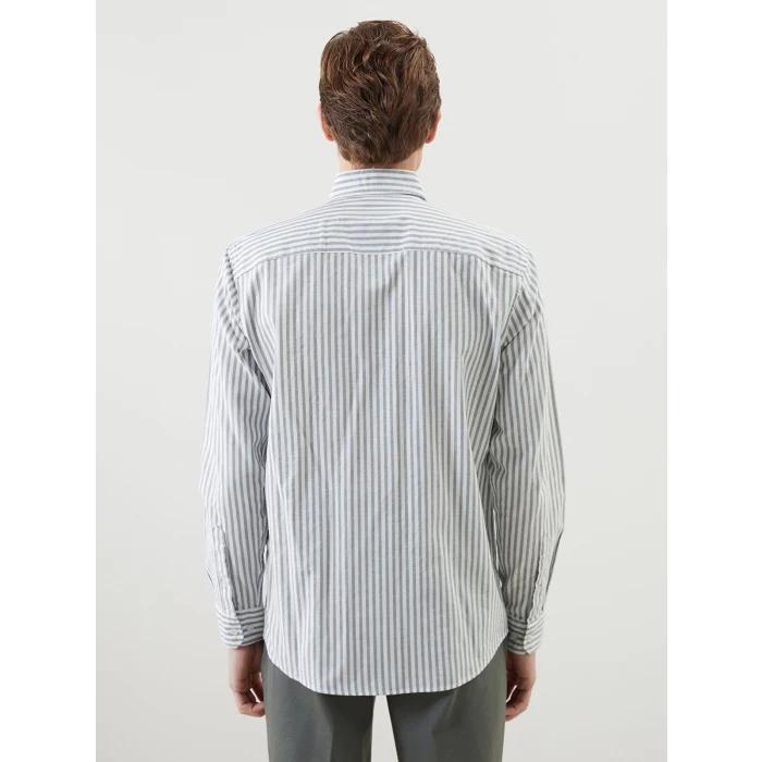 LCWAIKIKI Classic YEŞİL Regular Fit Uzun Kollu Çizgili Erkek Gömlek