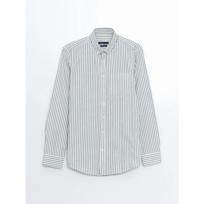 LCWAIKIKI Classic YEŞİL Regular Fit Uzun Kollu Çizgili Erkek Gömlek