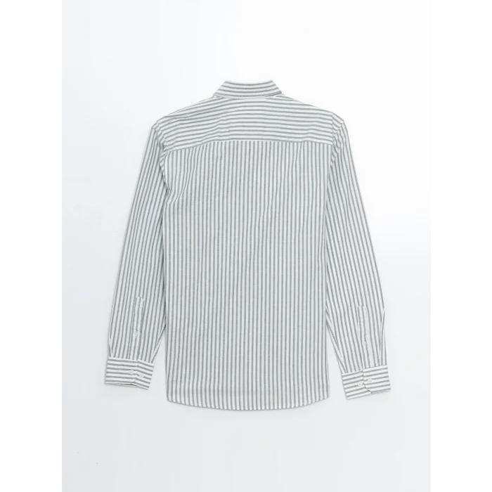 LCWAIKIKI Classic YEŞİL Regular Fit Uzun Kollu Çizgili Erkek Gömlek