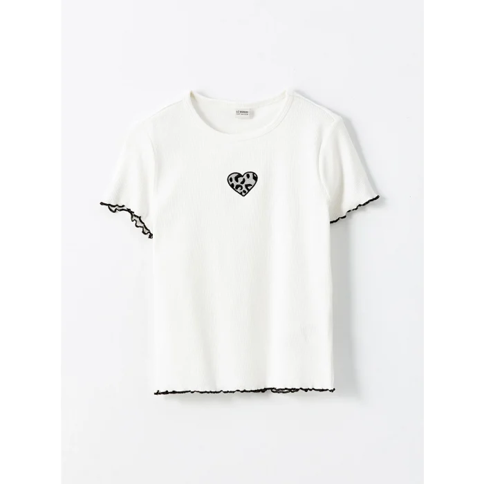 LCW Kids EKRU Bisiklet Yaka Kız Çocuk Tişört ve Tayt