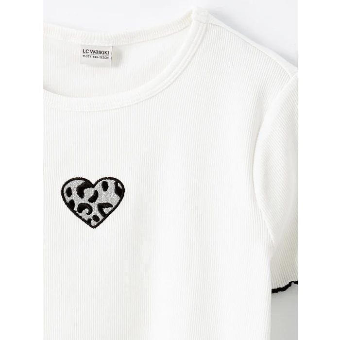 LCW Kids EKRU Bisiklet Yaka Kız Çocuk Tişört ve Tayt