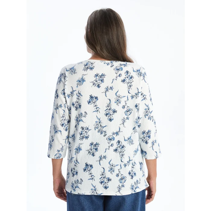 LCW Grace EKRU V Yaka Desenli Kadın Bluz