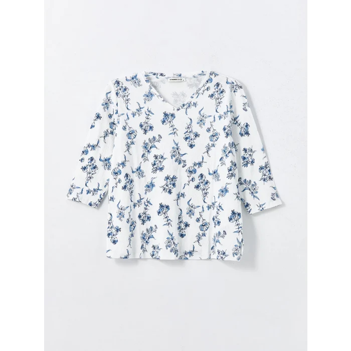 LCW Grace EKRU V Yaka Desenli Kadın Bluz