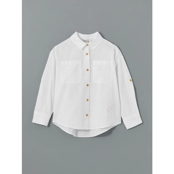 LCW Kids BEYAZ Basic Uzun Kollu Kız Çocuk Gömlek