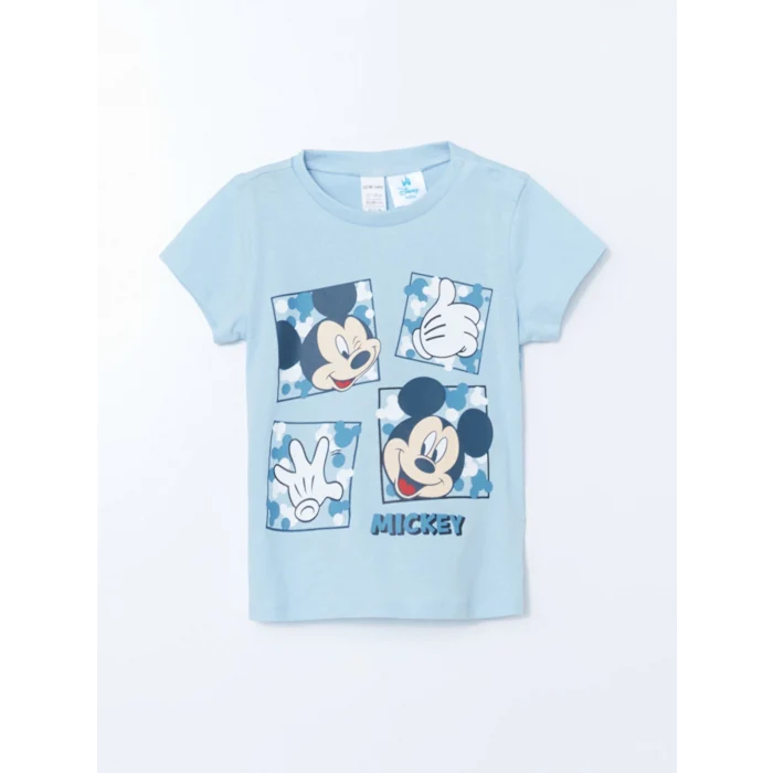 LCW baby MAVİ Bisiklet Yaka Mickey Mouse Baskılı Erkek Bebek Şortlu Pijama Takımı