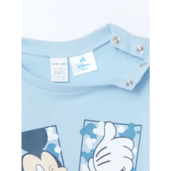 LCW baby MAVİ Bisiklet Yaka Mickey Mouse Baskılı Erkek Bebek Şortlu Pijama Takımı
