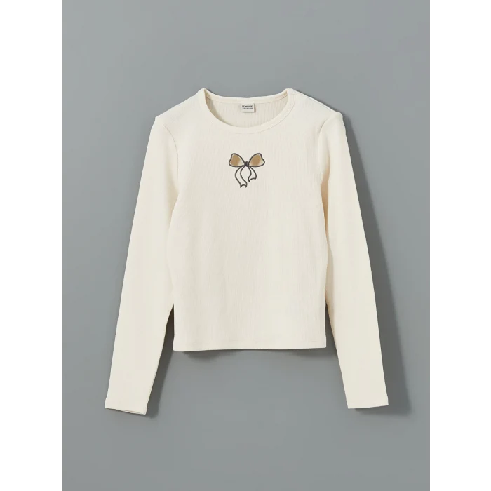 LCW Kids EKRU Bisiklet Yaka Kız Çocuk Tişört ve Şort Etek