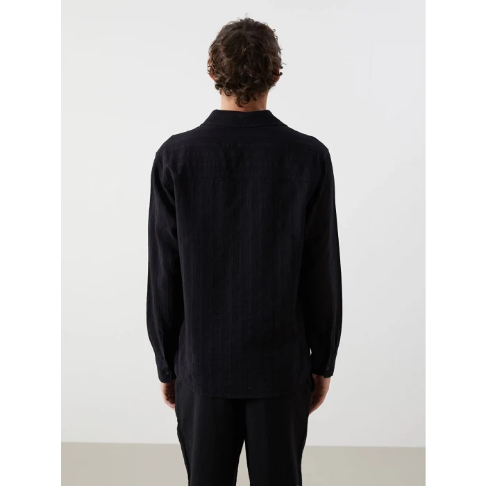 XSIDE SİYAH Regular Fit Uzun Kollu Armürlü Erkek Gömlek