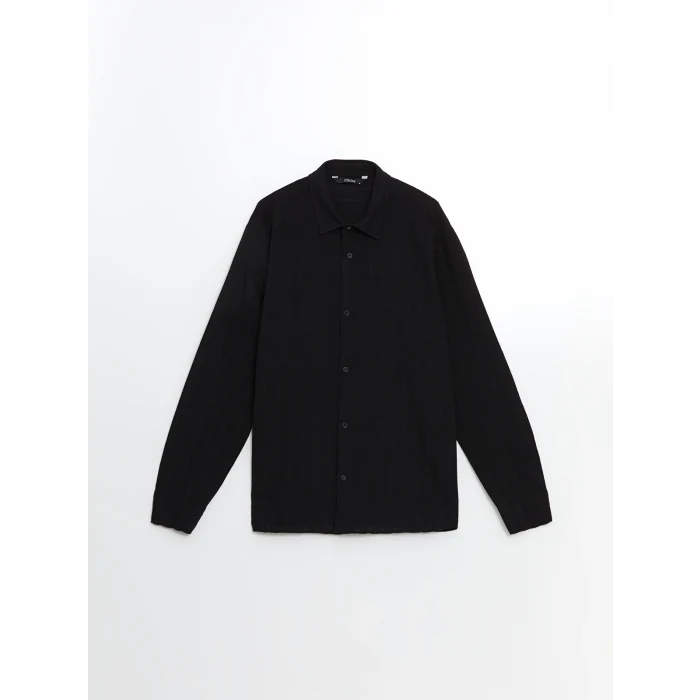 XSIDE SİYAH Regular Fit Uzun Kollu Armürlü Erkek Gömlek