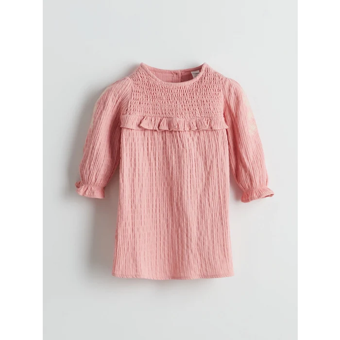 LCW Kids PEMBE Bisiklet Yaka Kız Çocuk Müslin Elbise