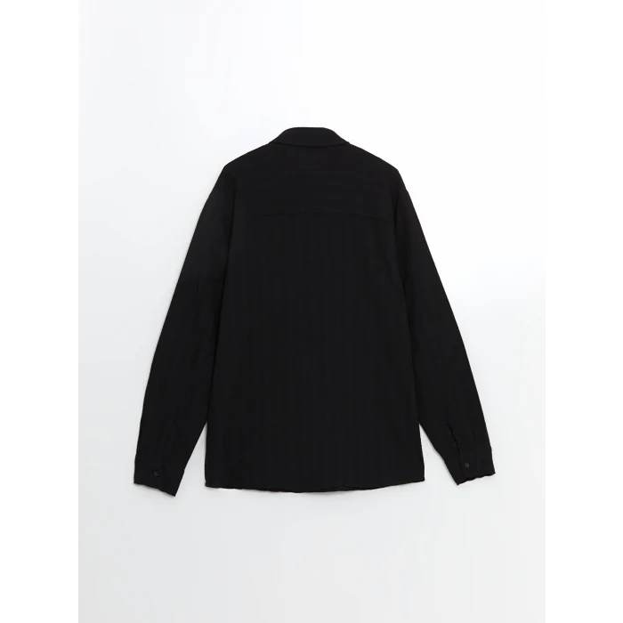 XSIDE SİYAH Regular Fit Uzun Kollu Armürlü Erkek Gömlek