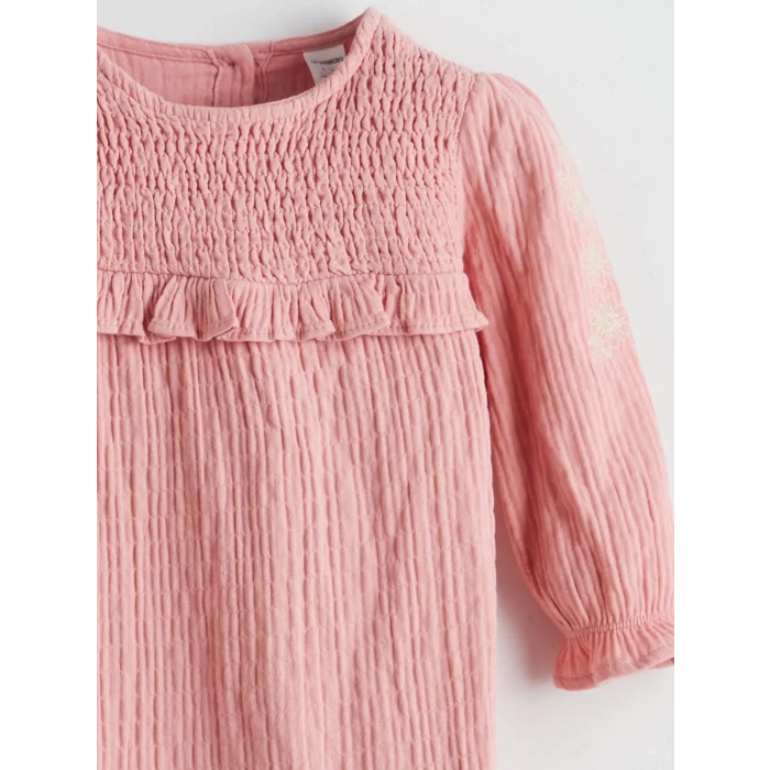 LCW Kids PEMBE Bisiklet Yaka Kız Çocuk Müslin Elbise