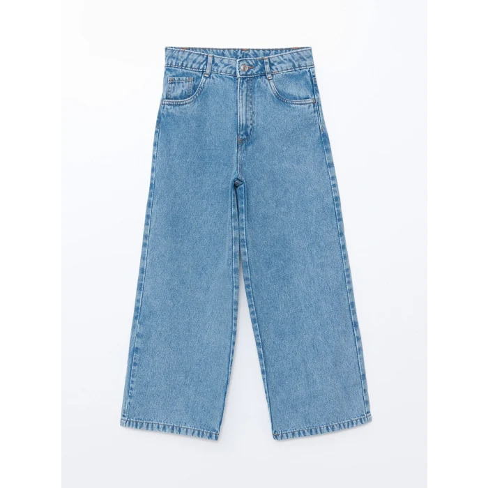 LCW Kids MAVİ Beli Ayarlanabilir Lastikli Kız Çocuk Jean Pantolon