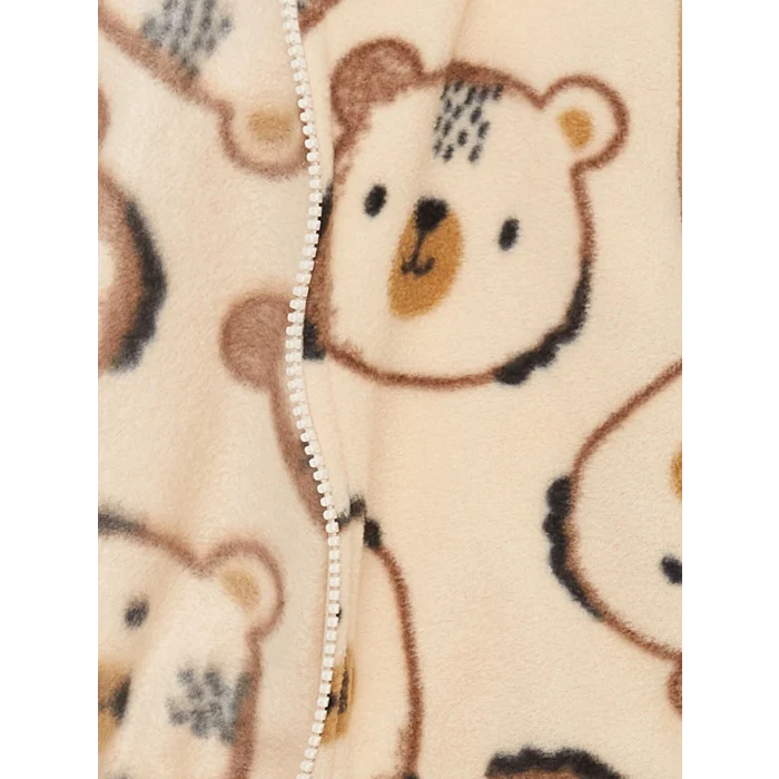 LCW baby BEJ Kapüşonlu Desenli Polar Erkek Bebek Fermuarlı Sweatshirt ve Eşofman Altı 2li Takım