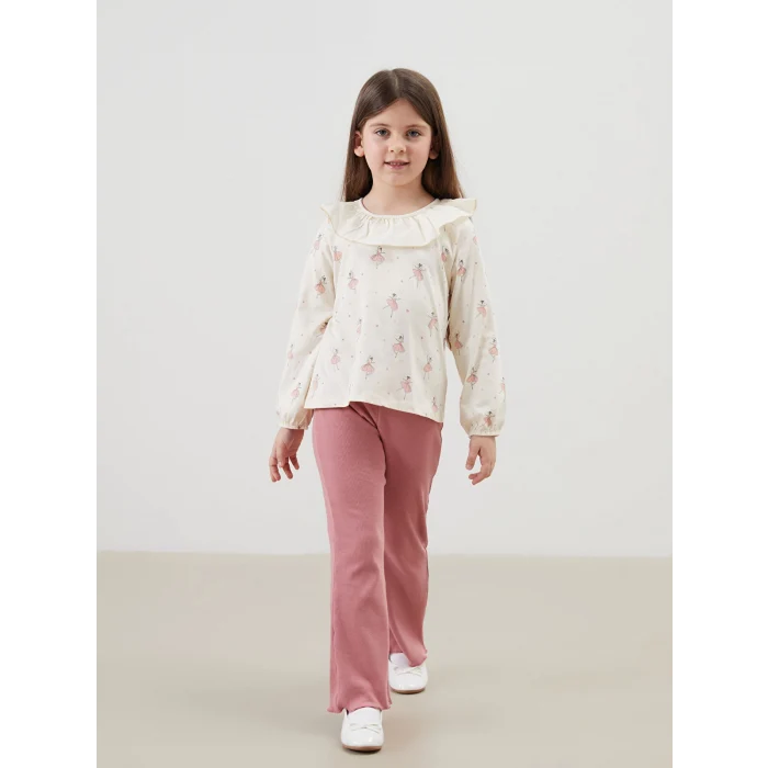 LCW Kids EKRU Fırfırlı Kız Bebek Tişört ve Tayt 2li