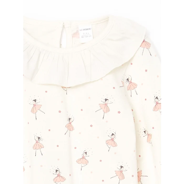 LCW Kids EKRU Fırfırlı Kız Bebek Tişört ve Tayt 2li