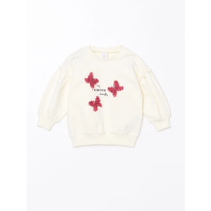 LCW baby EKRU Bisiklet Yaka Uzun Kollu Baskılı Kız Bebek Sweatshirt ve Tayt 2li Takım