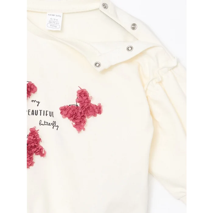 LCW baby EKRU Bisiklet Yaka Uzun Kollu Baskılı Kız Bebek Sweatshirt ve Tayt 2li Takım