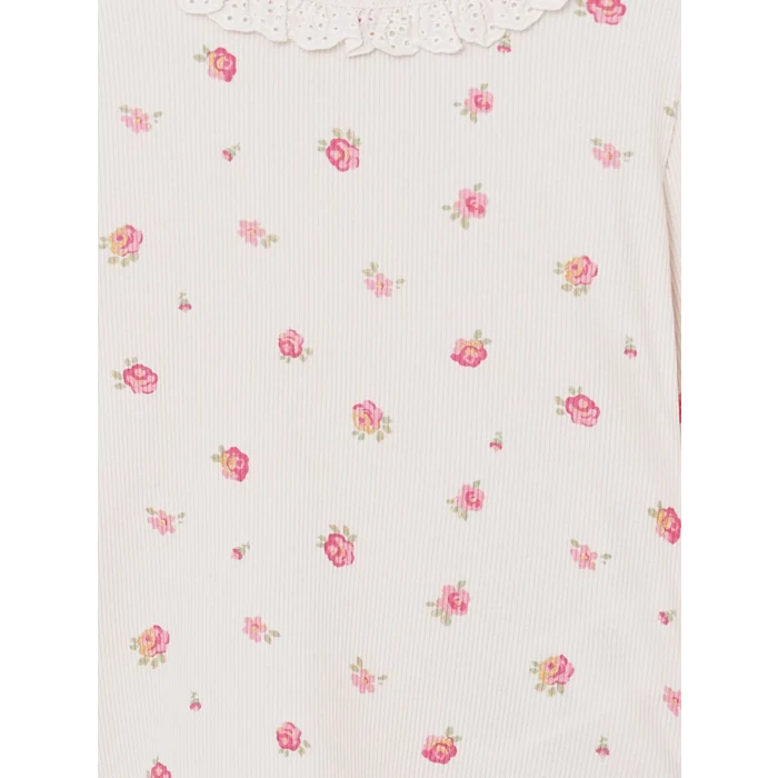 LCW Kids EKRU Çiçekli Dantelli Kız Çocuk Tişört ve Tayt 2li
