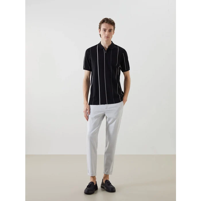 LCW Vision SİYAH Polo Yaka Kısa Kollu Çizgili Pike Erkek Tişört