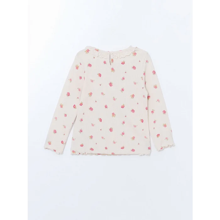 LCW Kids EKRU Çiçekli Dantelli Kız Çocuk Tişört ve Tayt 2li