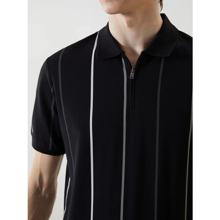 LCW Vision SİYAH Polo Yaka Kısa Kollu Çizgili Pike Erkek Tişört