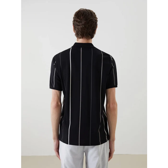 LCW Vision SİYAH Polo Yaka Kısa Kollu Çizgili Pike Erkek Tişört