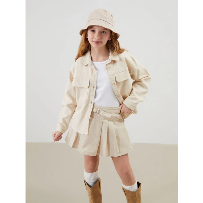 LCW Kids BEJ Cepli Kız Çocuk Gömlek Ceket