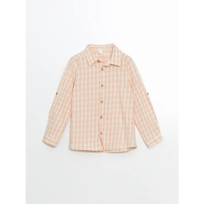 LCW Kids EKRU Gabardin Çizgili Erkek Çocuk Gömlek