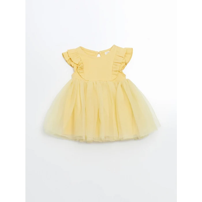 LCW baby SARI Basic Dantel Tüllü Kız Bebek Elbise