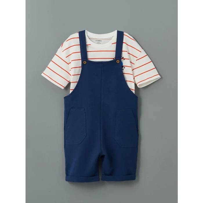 LCW Kids ANTRASİT Bisiklet Yaka Erkek Çocuk Tişört ve Salopet 2li