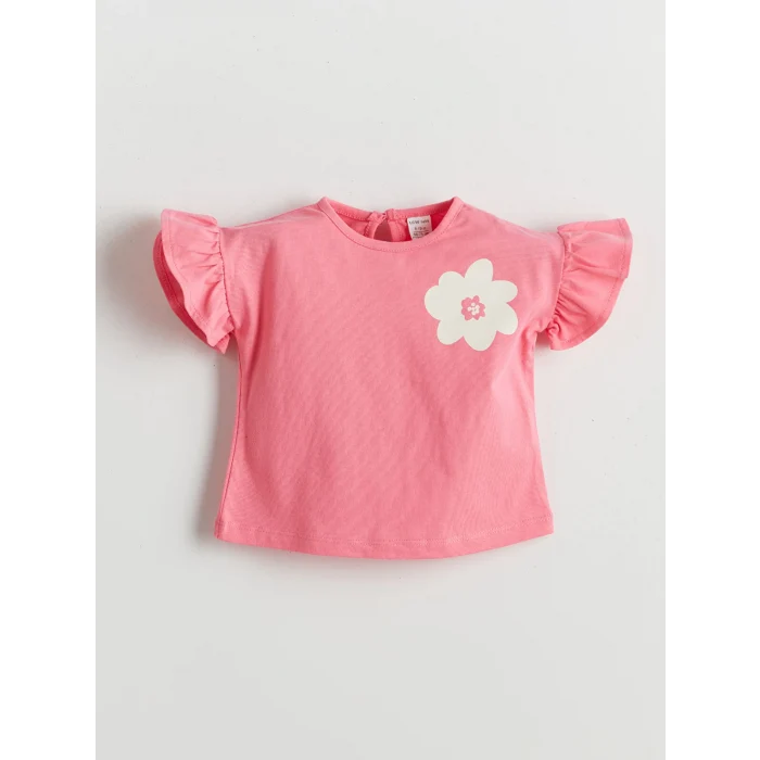 LCW baby PEMBE Bisiklet Yaka Çiçekli Kız Bebek Bluz 2li