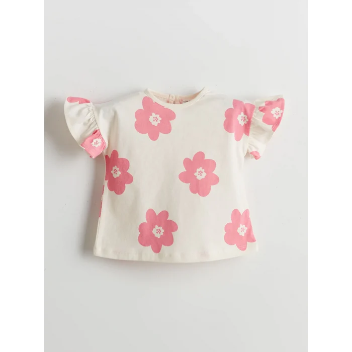 LCW baby PEMBE Bisiklet Yaka Çiçekli Kız Bebek Bluz 2li