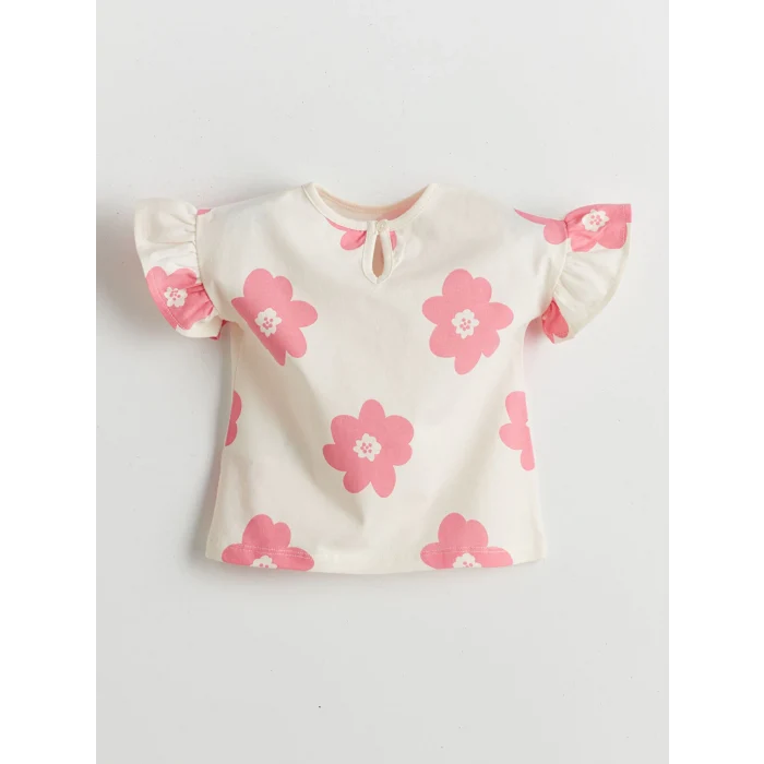 LCW baby PEMBE Bisiklet Yaka Çiçekli Kız Bebek Bluz 2li