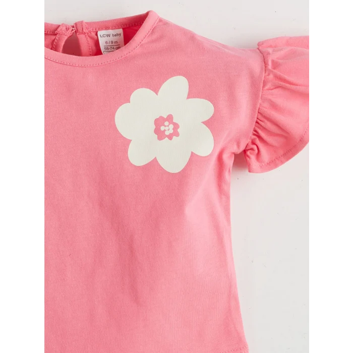 LCW baby PEMBE Bisiklet Yaka Çiçekli Kız Bebek Bluz 2li