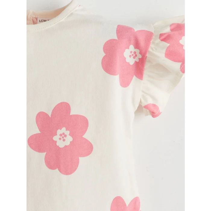 LCW baby PEMBE Bisiklet Yaka Çiçekli Kız Bebek Bluz 2li