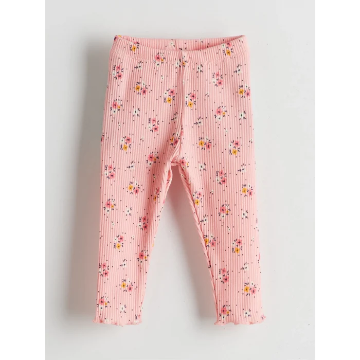 LCW baby PEMBE Bisiklet Yaka Çiçekli Kız Bebek Bluz ve Tayt 2li