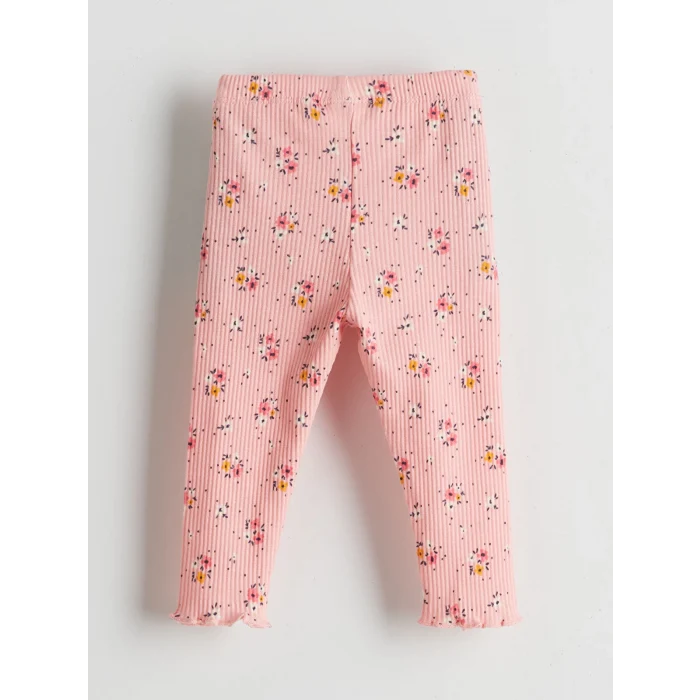 LCW baby PEMBE Bisiklet Yaka Çiçekli Kız Bebek Bluz ve Tayt 2li