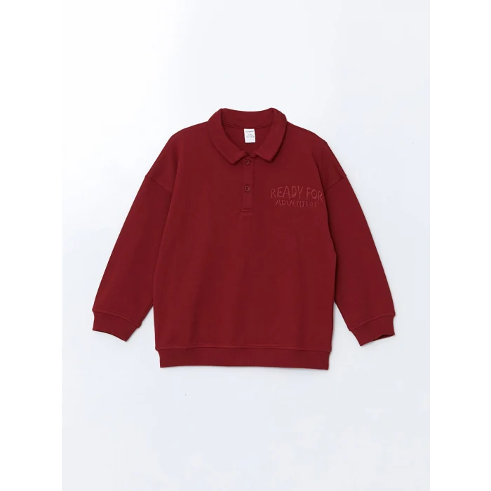 LCW Kids BORDO Polo Yaka Nakışlı Erkek Çocuk Sweatshirt ve Eşofman Alt 2li Takım