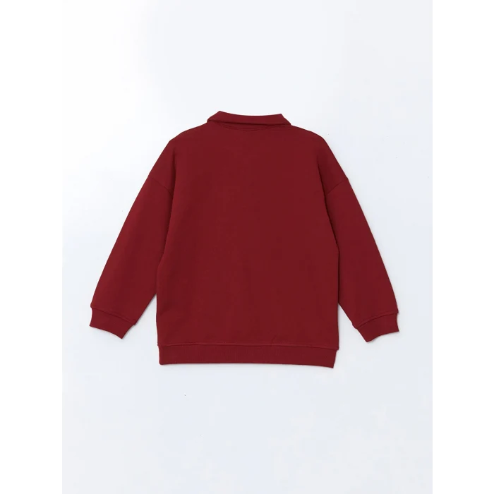 LCW Kids BORDO Polo Yaka Nakışlı Erkek Çocuk Sweatshirt ve Eşofman Alt 2li Takım