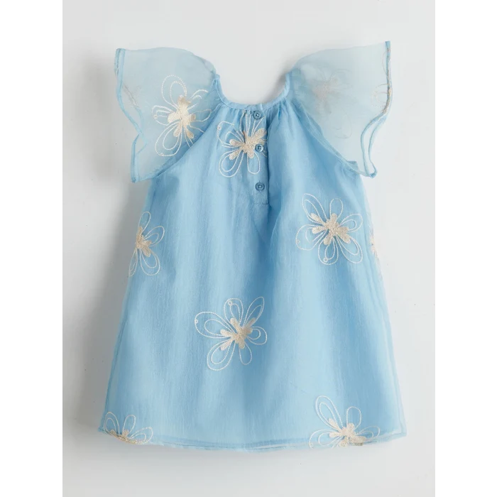 LCW Kids MAVİ Bisiklet Yaka Kız Çocuk Dantel Elbise