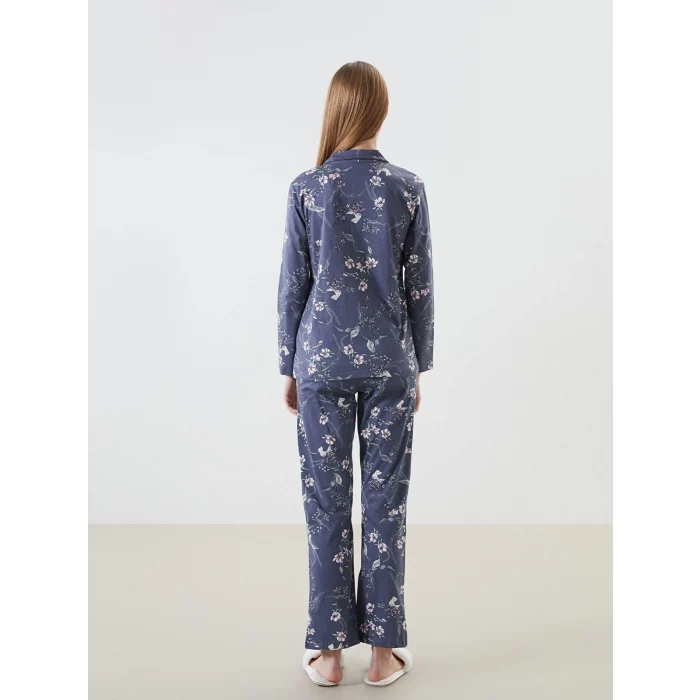 LCW DREAM ANTRASİT Gömlek Yaka Çiçekli Kadın Pijama Takım