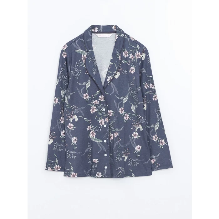 LCW DREAM ANTRASİT Gömlek Yaka Çiçekli Kadın Pijama Takım