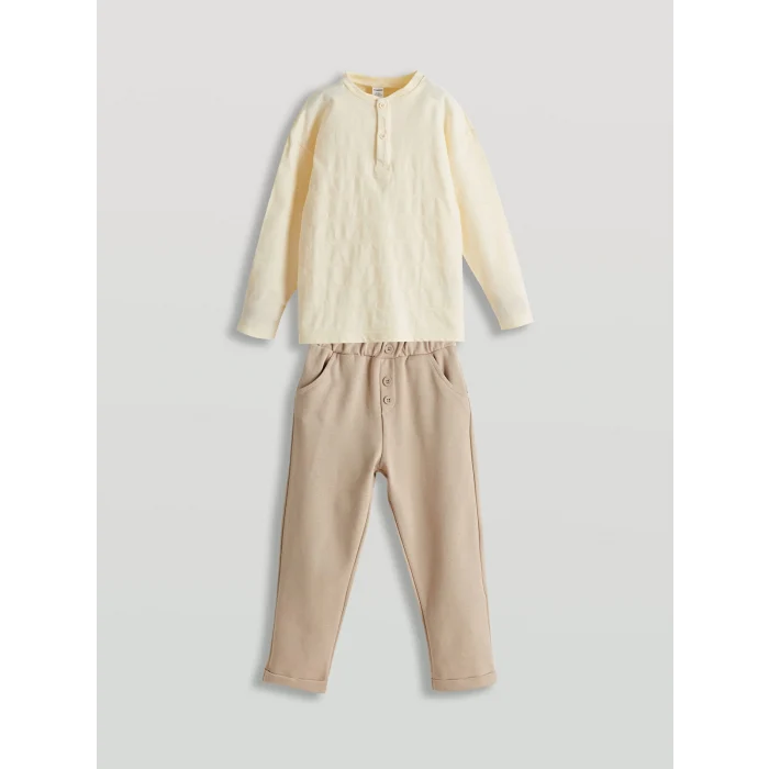 LCW Kids BEJ Bisiklet Yaka Erkek Çocuk Tişört ve Pantolon 2li