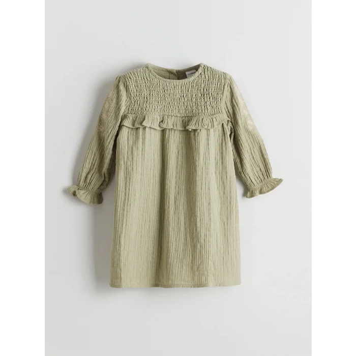 LCW Kids YEŞİL Bisiklet Yaka Kız Çocuk Müslin Elbise