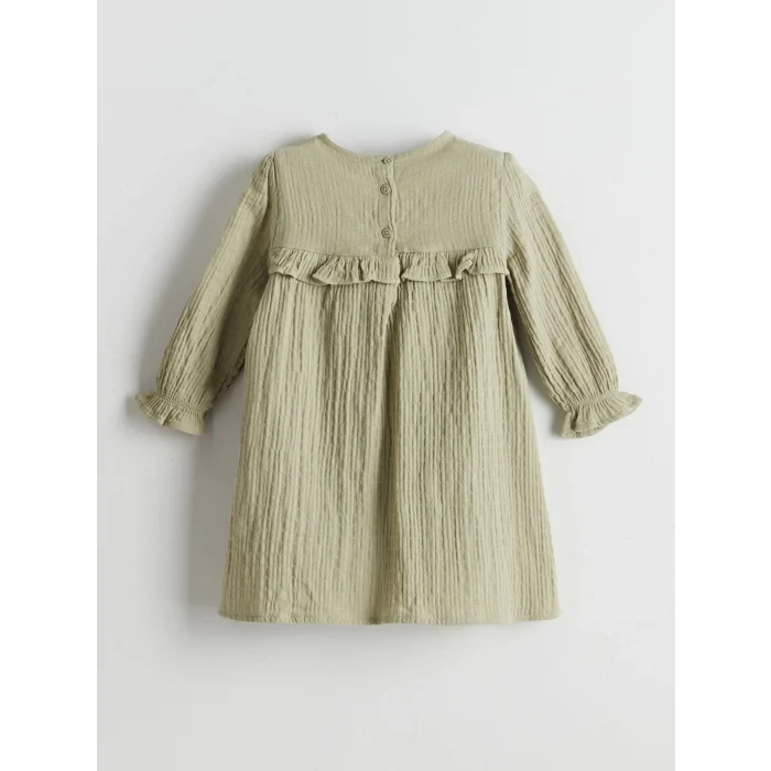 LCW Kids YEŞİL Bisiklet Yaka Kız Çocuk Müslin Elbise