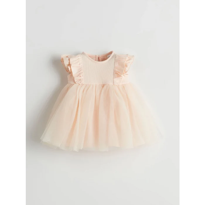 LCW baby BEJ Basic Dantel Tüllü Kız Bebek Elbise