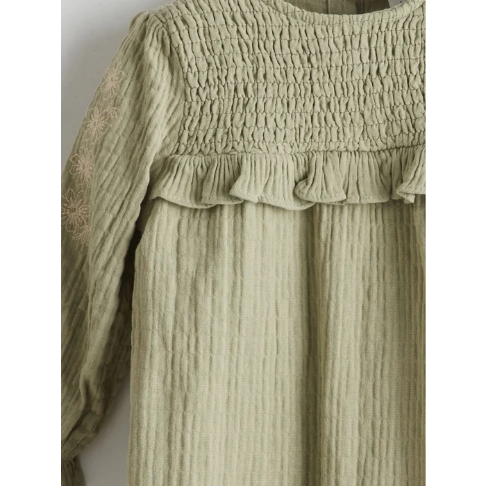 LCW Kids YEŞİL Bisiklet Yaka Kız Çocuk Müslin Elbise