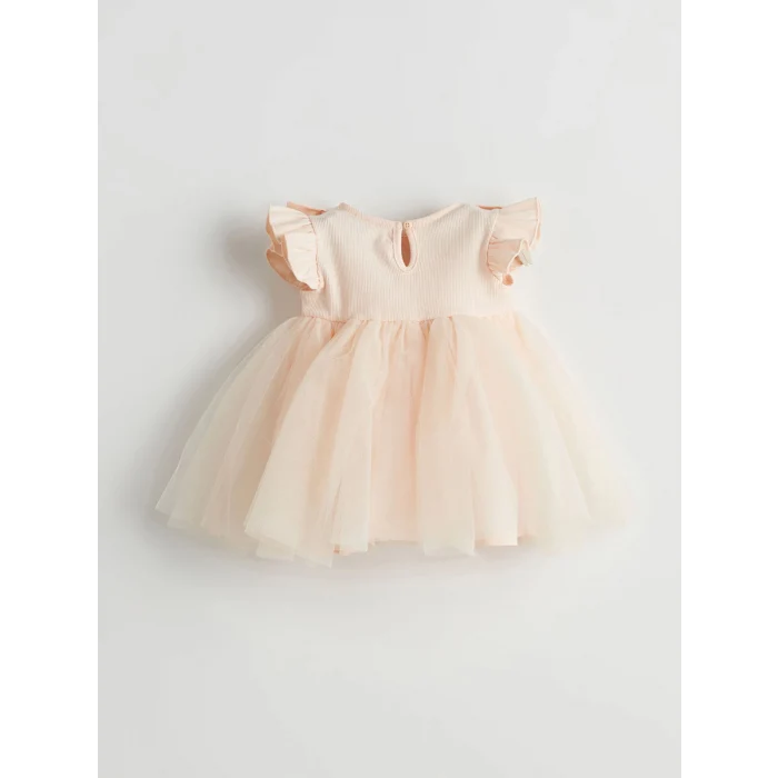 LCW baby BEJ Basic Dantel Tüllü Kız Bebek Elbise